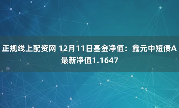 正规线上配资网 12月11日基金净值：鑫元中短债A最新净值1.1647