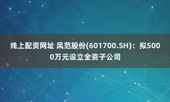 线上配资网址 风范股份(601700.SH)：拟5000万元设立全资子公司