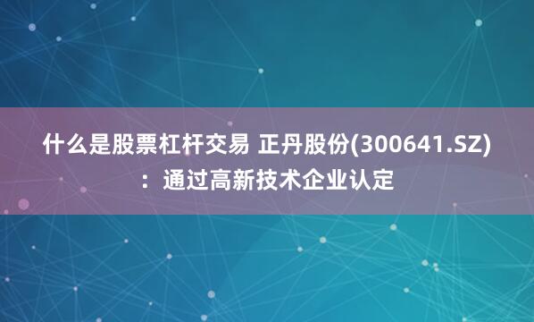 什么是股票杠杆交易 正丹股份(300641.SZ)：通过高新技术企业认定