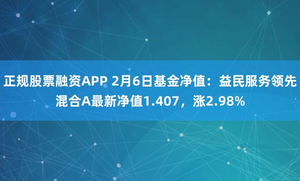 正规股票融资APP 2月6日基金净值：益民服务领先混合A最新净值1.407，涨2.98%